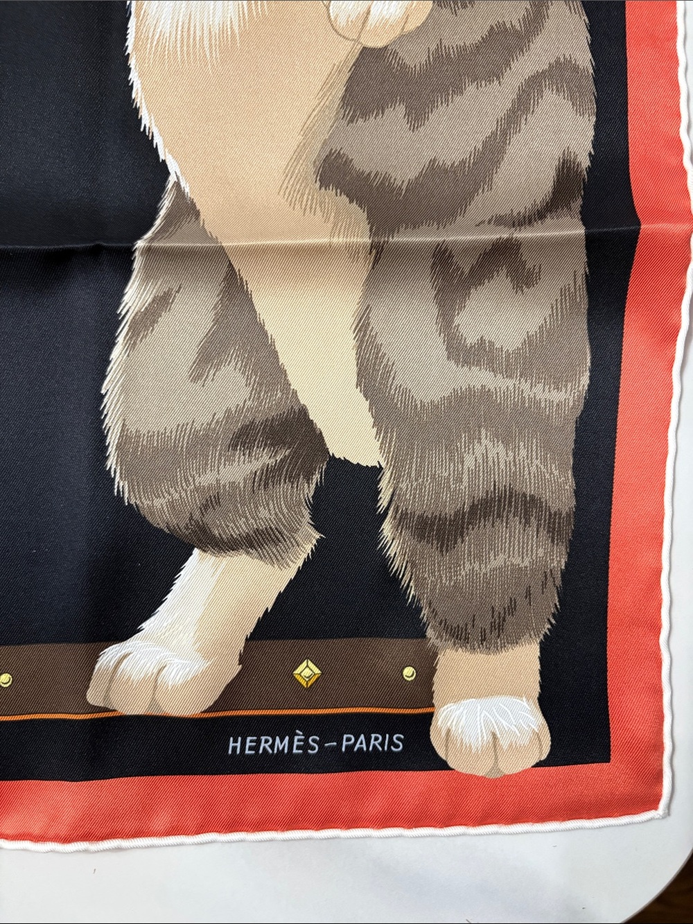 Hermes Cat Dance Silk Scarf - Black, Brown & Coral scarf 70 - Picture 4 of 10